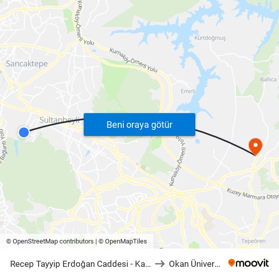 Recep Tayyip Erdoğan Caddesi - Kartal Yönü to Okan Üniversitesi map