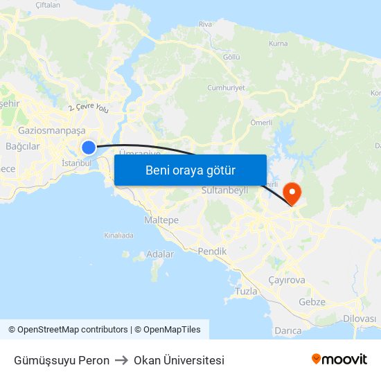 Gümüşsuyu Peron to Okan Üniversitesi map