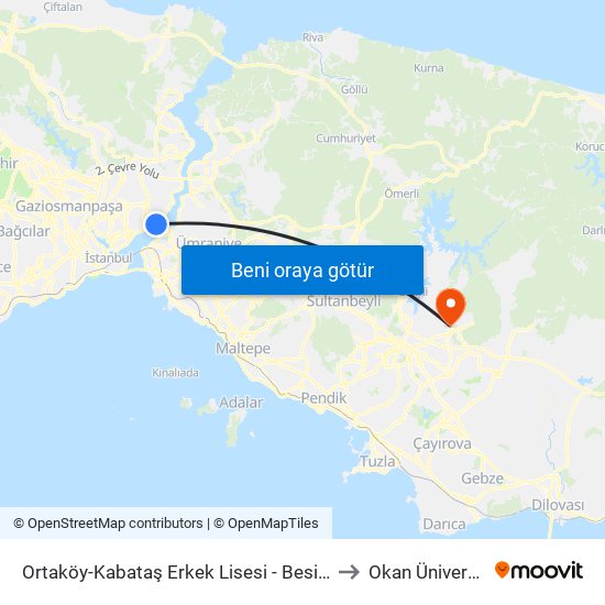 Ortaköy-Kabataş Erkek Lisesi - Besiktas Yönü to Okan Üniversitesi map