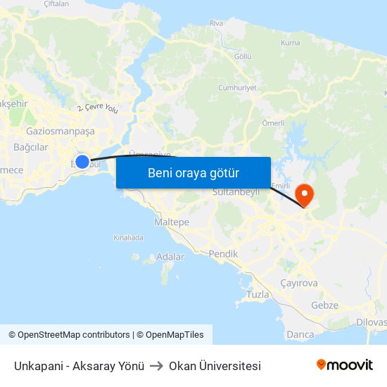 Unkapani - Aksaray Yönü to Okan Üniversitesi map