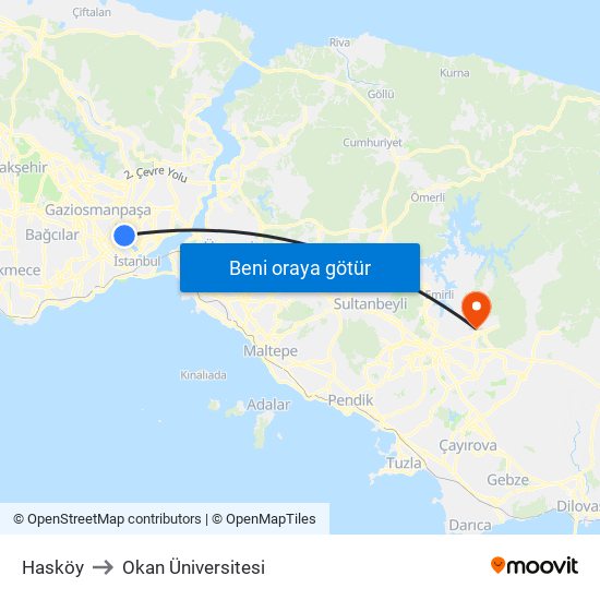 Hasköy to Okan Üniversitesi map