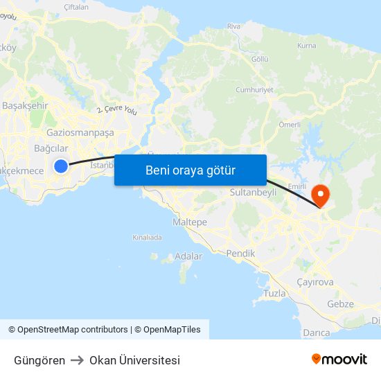 Güngören to Okan Üniversitesi map