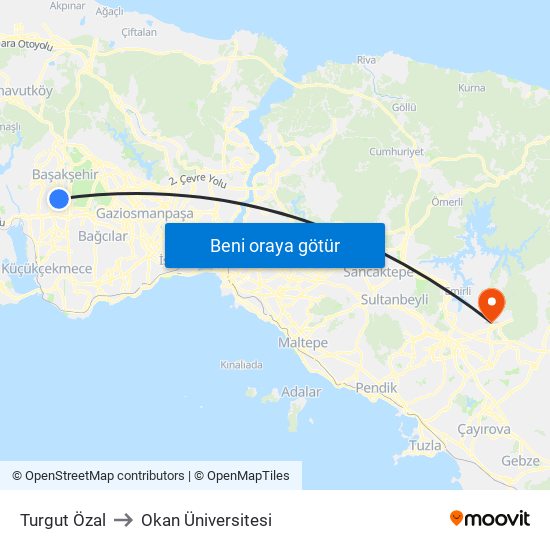 Turgut Özal to Okan Üniversitesi map