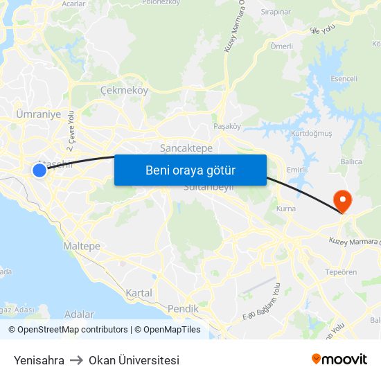 Yenisahra to Okan Üniversitesi map