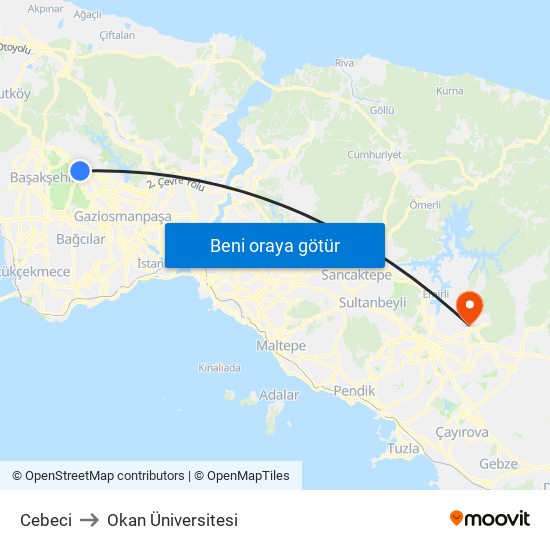 Cebeci to Okan Üniversitesi map