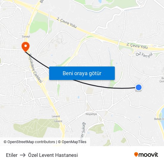 Etiler to Özel Levent Hastanesi map