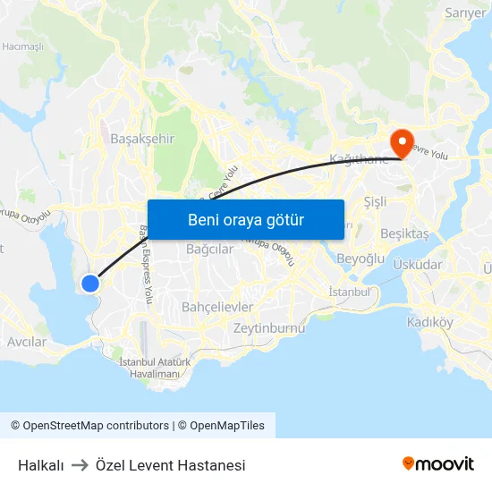 Halkalı to Özel Levent Hastanesi map