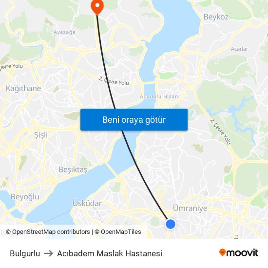 Bulgurlu to Acıbadem Maslak Hastanesi map