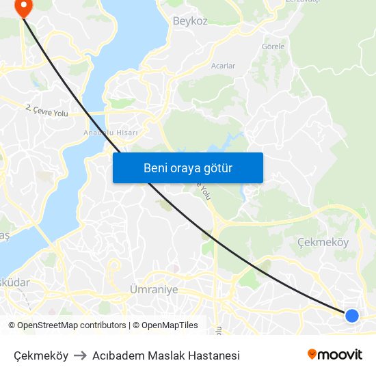 Çekmeköy to Acıbadem Maslak Hastanesi map