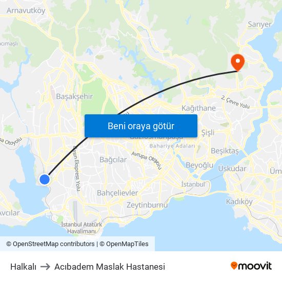 Halkalı to Acıbadem Maslak Hastanesi map