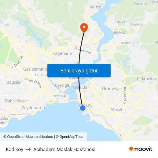 Kadıköy to Acıbadem Maslak Hastanesi map