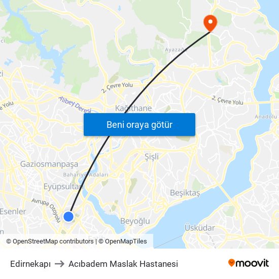 Edirnekapı to Acıbadem Maslak Hastanesi map