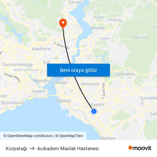 Kozyatağı to Acıbadem Maslak Hastanesi map