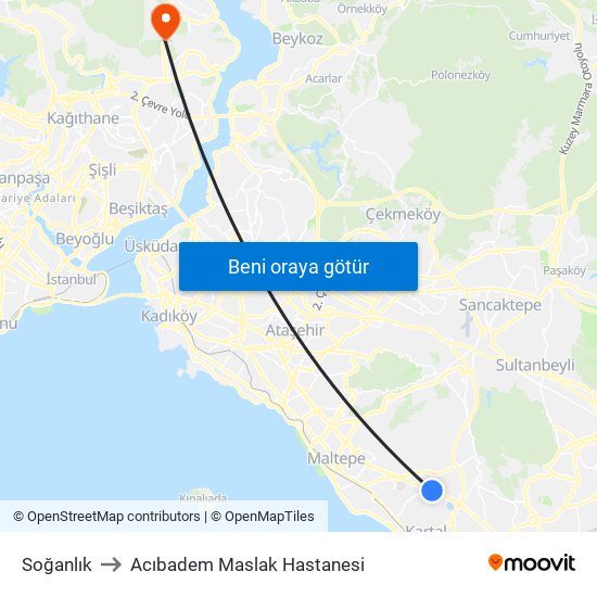 Soğanlık to Acıbadem Maslak Hastanesi map