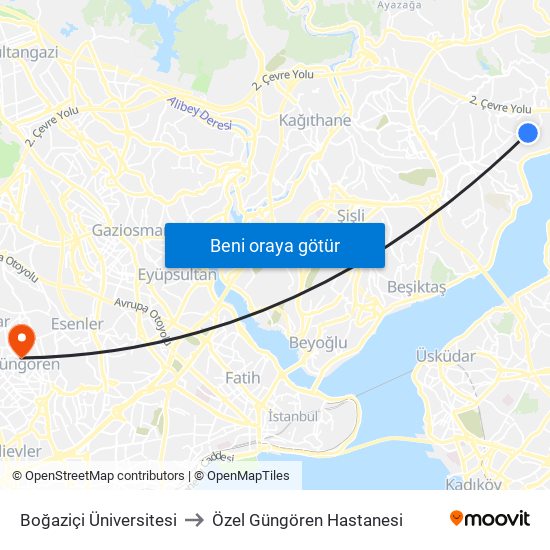 Boğaziçi Üniversitesi to Özel Güngören Hastanesi map