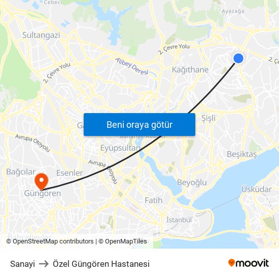 Sanayi to Özel Güngören Hastanesi map