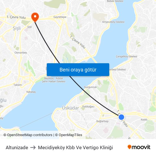 Altunizade to Mecidiyeköy Kbb Ve Vertigo Kliniği map