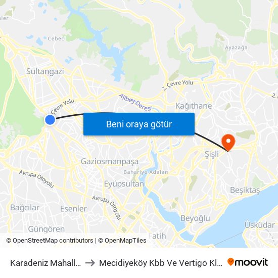 Karadeniz Mahallesi to Mecidiyeköy Kbb Ve Vertigo Kliniği map