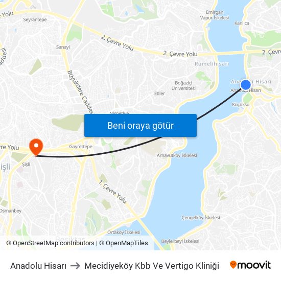 Anadolu Hisarı to Mecidiyeköy Kbb Ve Vertigo Kliniği map