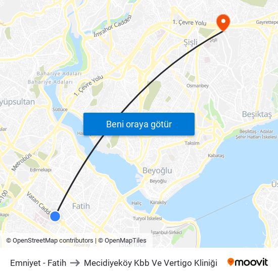 Emniyet - Fatih to Mecidiyeköy Kbb Ve Vertigo Kliniği map