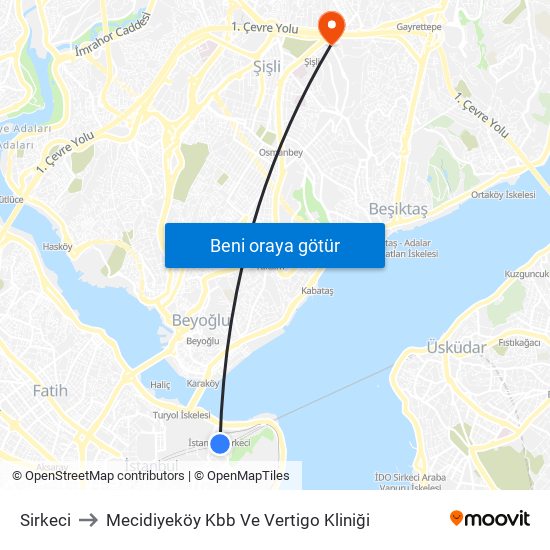 Sirkeci to Mecidiyeköy Kbb Ve Vertigo Kliniği map