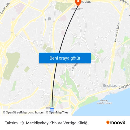 Taksim to Mecidiyeköy Kbb Ve Vertigo Kliniği map