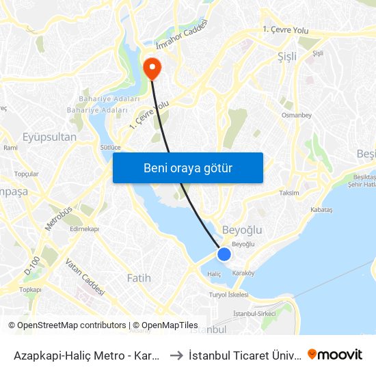 Azapkapi-Haliç Metro - Karaköy Yönü to İstanbul Ticaret Üniversitesi map