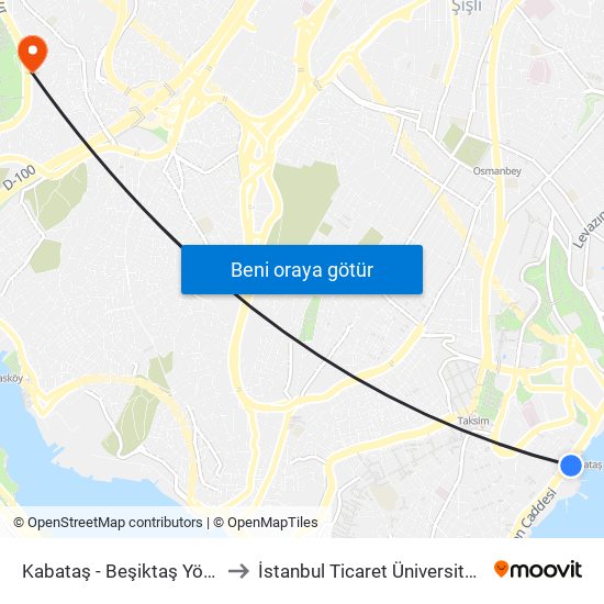 Kabataş - Beşiktaş Yönü to İstanbul Ticaret Üniversitesi map