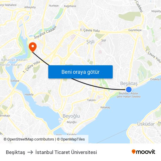 Beşiktaş to İstanbul Ticaret Üniversitesi map