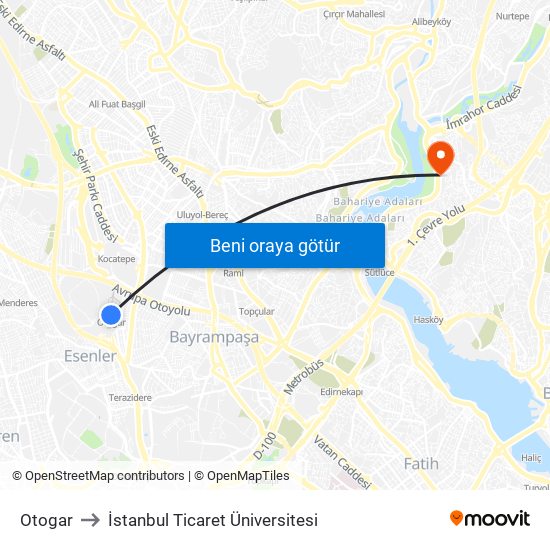 Otogar to İstanbul Ticaret Üniversitesi map