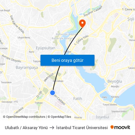 Ulubatlı / Aksaray Yönü to İstanbul Ticaret Üniversitesi map