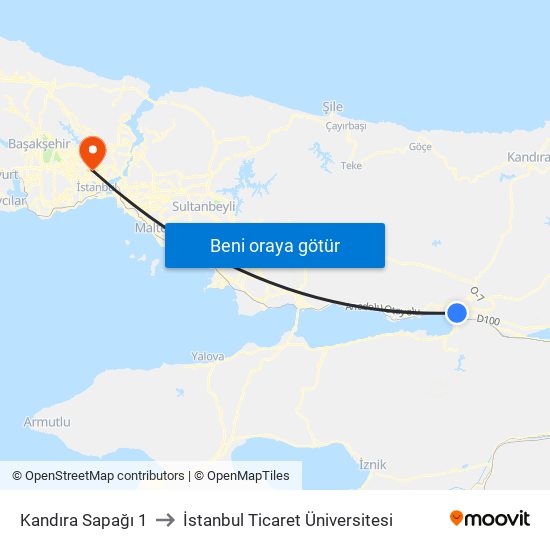 Kandıra Sapağı 1 to İstanbul Ticaret Üniversitesi map