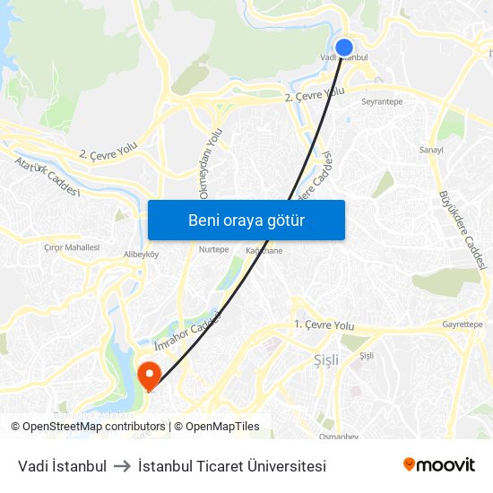 Vadi İstanbul to İstanbul Ticaret Üniversitesi map