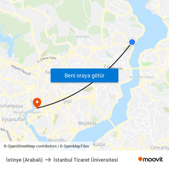 İstinye (Arabalı) to İstanbul Ticaret Üniversitesi map