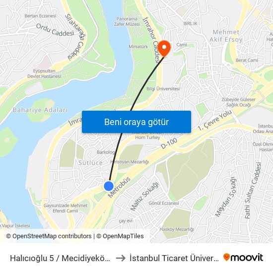 Halıcıoğlu 5 / Mecidiyeköy Yönü to İstanbul Ticaret Üniversitesi map