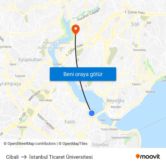 Cibali to İstanbul Ticaret Üniversitesi map