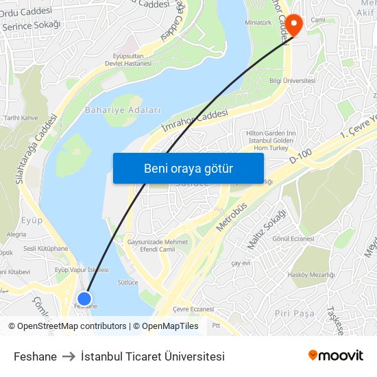 Feshane to İstanbul Ticaret Üniversitesi map