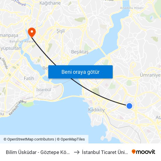 Bilim Üsküdar - Göztepe Köprüsü Yönü to İstanbul Ticaret Üniversitesi map