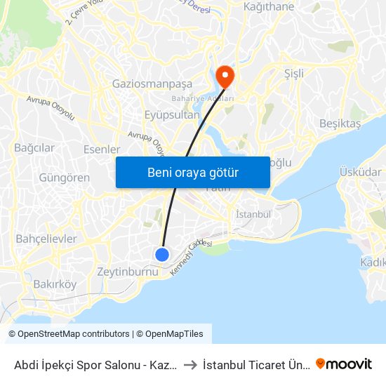 Abdi İpekçi Spor Salonu - Kazlıçeşme Yönü to İstanbul Ticaret Üniversitesi map