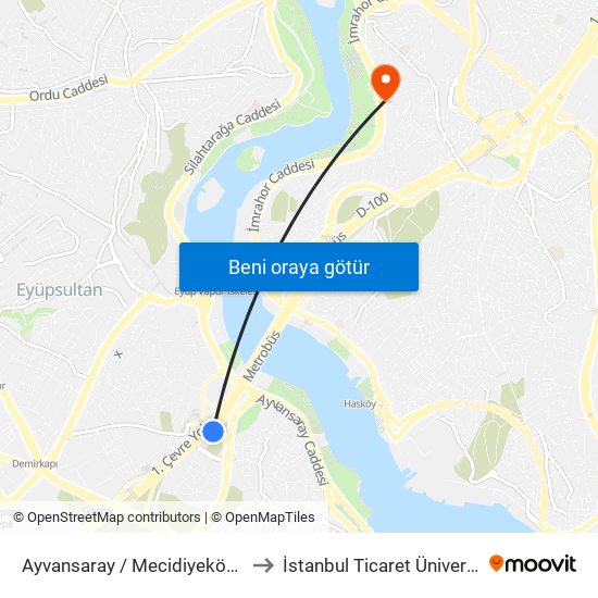 Ayvansaray / Mecidiyeköy Yönü to İstanbul Ticaret Üniversitesi map