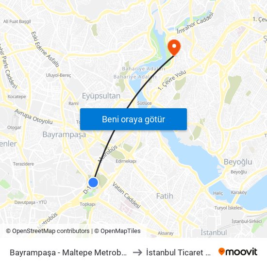 Bayrampaşa - Maltepe Metrobüs / Aksaray Yönü to İstanbul Ticaret Üniversitesi map