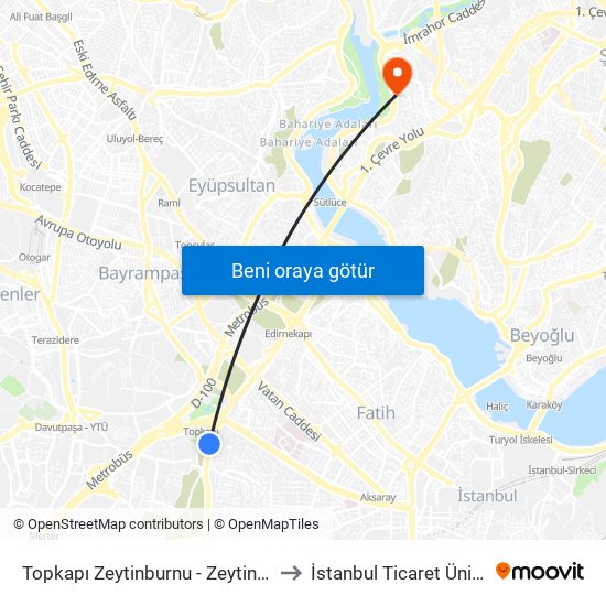 Topkapı Zeytinburnu - Zeytinburnu Yönü to İstanbul Ticaret Üniversitesi map
