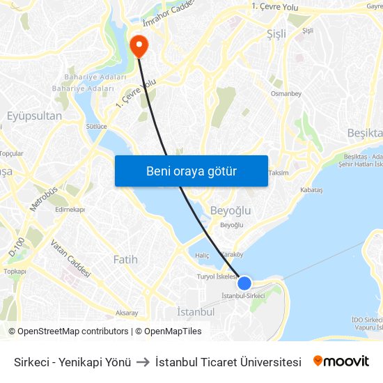 Sirkeci - Yenikapi Yönü to İstanbul Ticaret Üniversitesi map