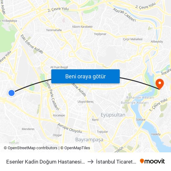 Esenler Kadin Doğum Hastanesi - Esenler Metro Yönü to İstanbul Ticaret Üniversitesi map