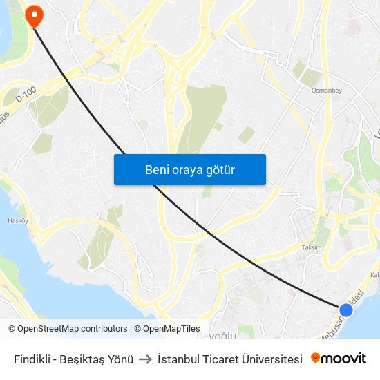 Findikli - Beşiktaş Yönü to İstanbul Ticaret Üniversitesi map