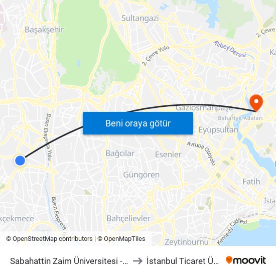 Sabahattin Zaim Üniversitesi - Sefaköy Yönü to İstanbul Ticaret Üniversitesi map