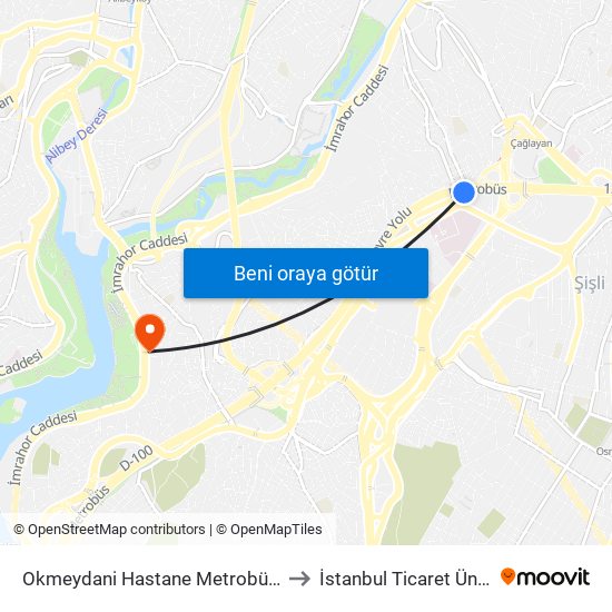 Okmeydani Hastane Metrobüs - Şişli Yönü to İstanbul Ticaret Üniversitesi map