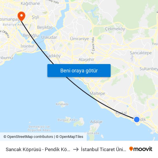 Sancak Köprüsü - Pendik Köprüsü Yönü to İstanbul Ticaret Üniversitesi map