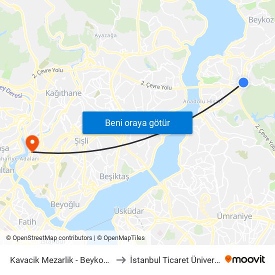 Kavacik Mezarlik - Beykoz Yönü to İstanbul Ticaret Üniversitesi map