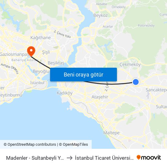 Madenler - Sultanbeyli Yönü to İstanbul Ticaret Üniversitesi map